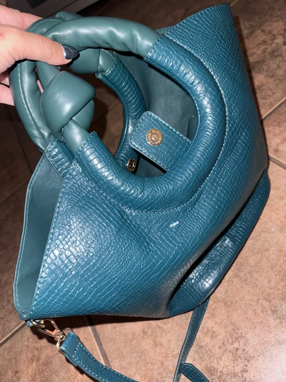 Anthropologie Ring Handle Crossbody Bag Hunter Green Gold